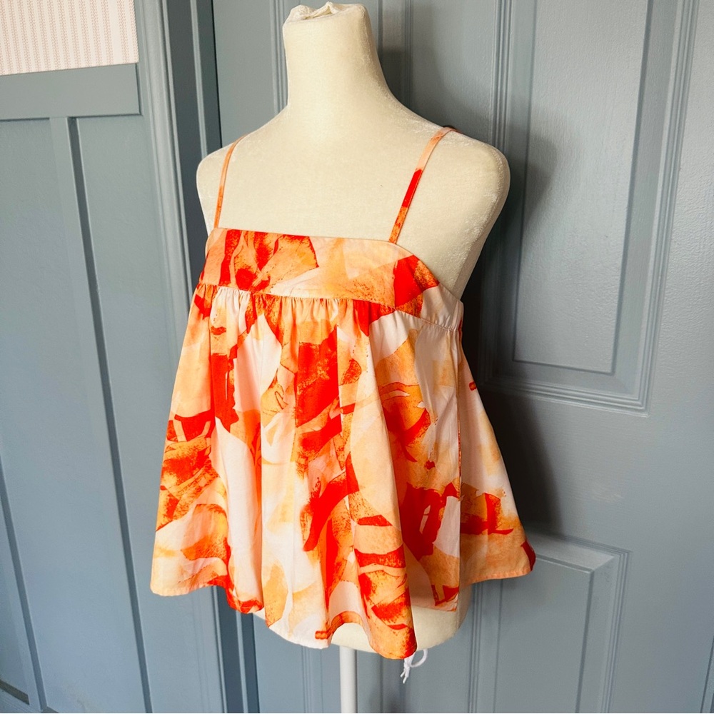 NEW Sunday Up Women's Spaghetti Strap Orange and White Floral Top - Picture 2 of 7